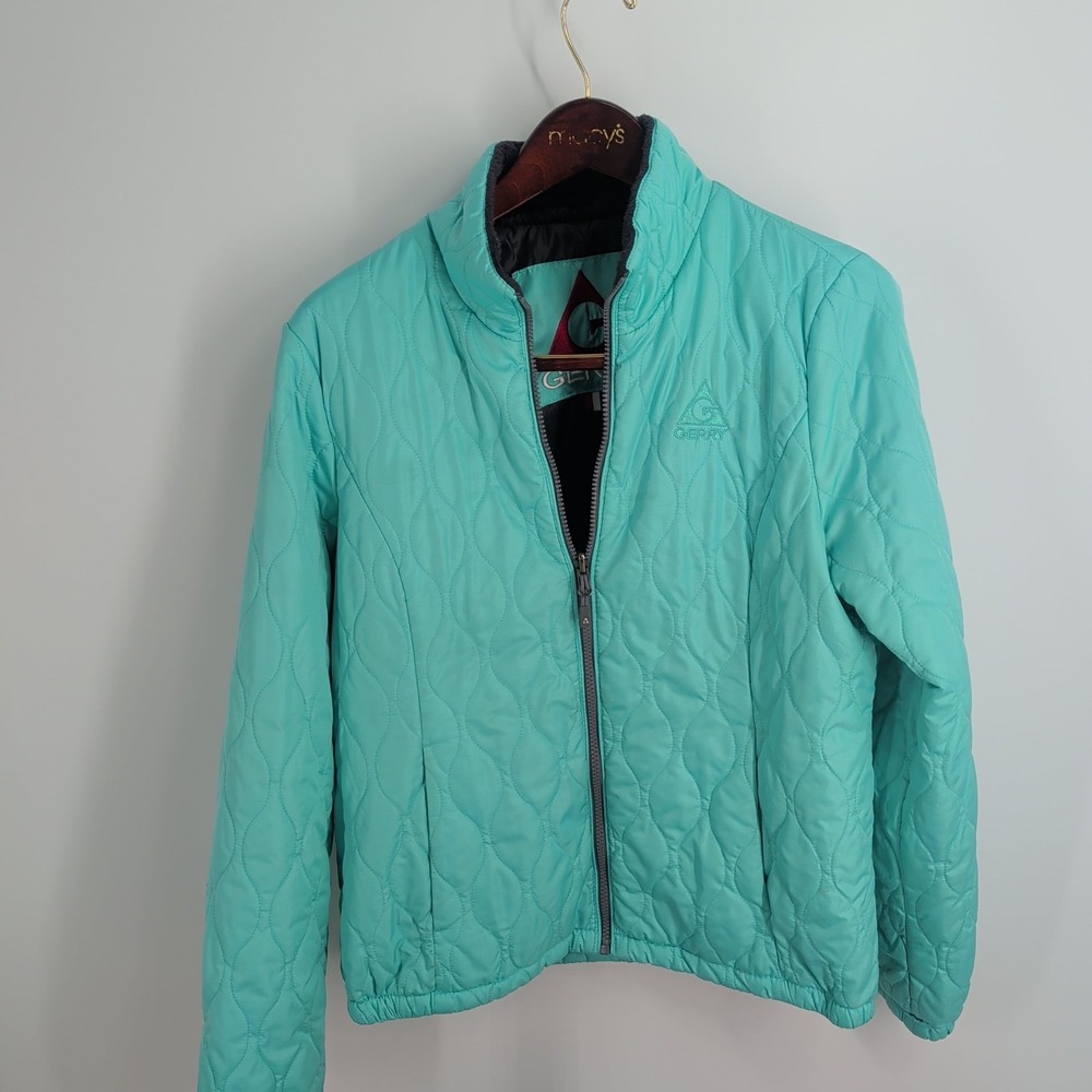 Gerry Mock Neck Outdoor Classic Quilted Full‎ Zip Puffer Jacket Aqua Green